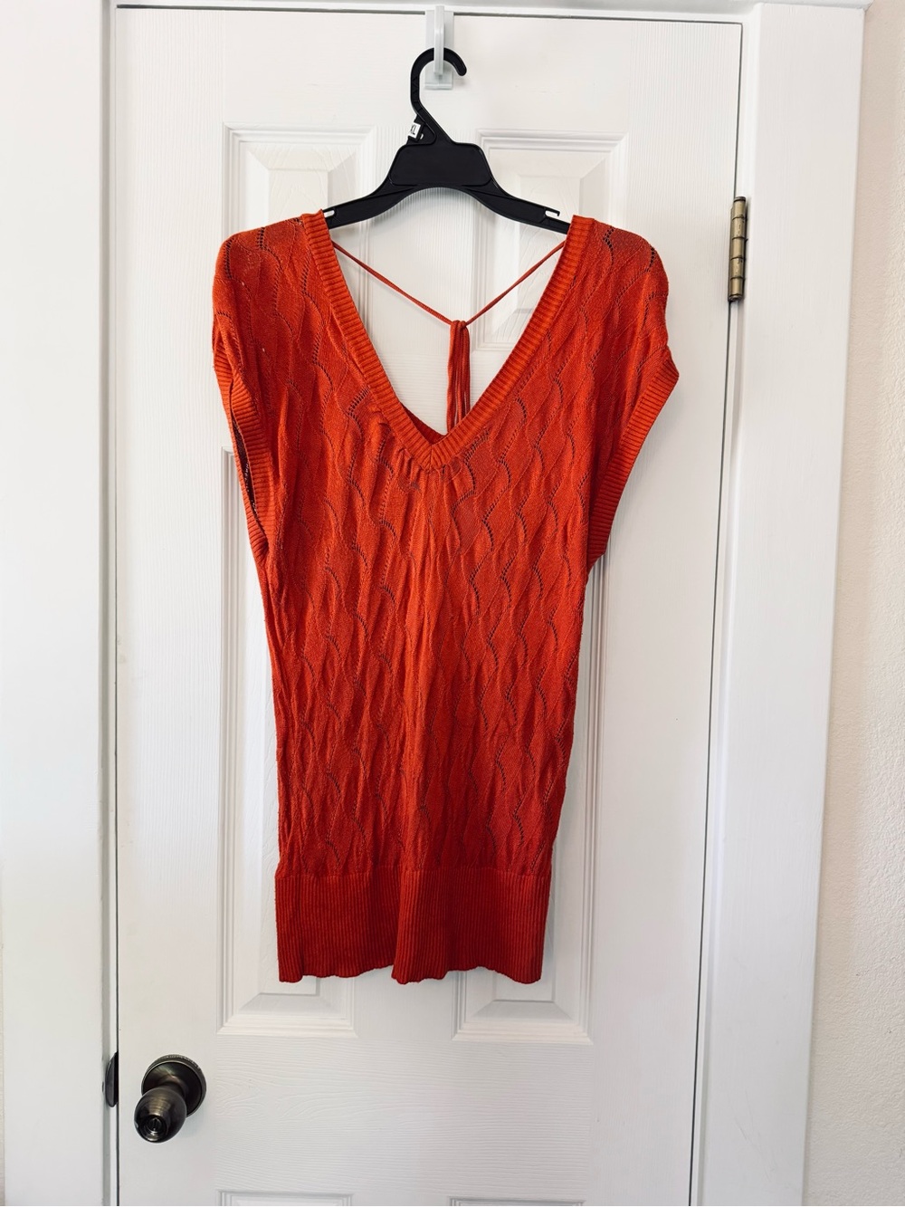Bamboo Traders Orange Open Knit Sweater Top Women’s Medium Tie Back V-Neck